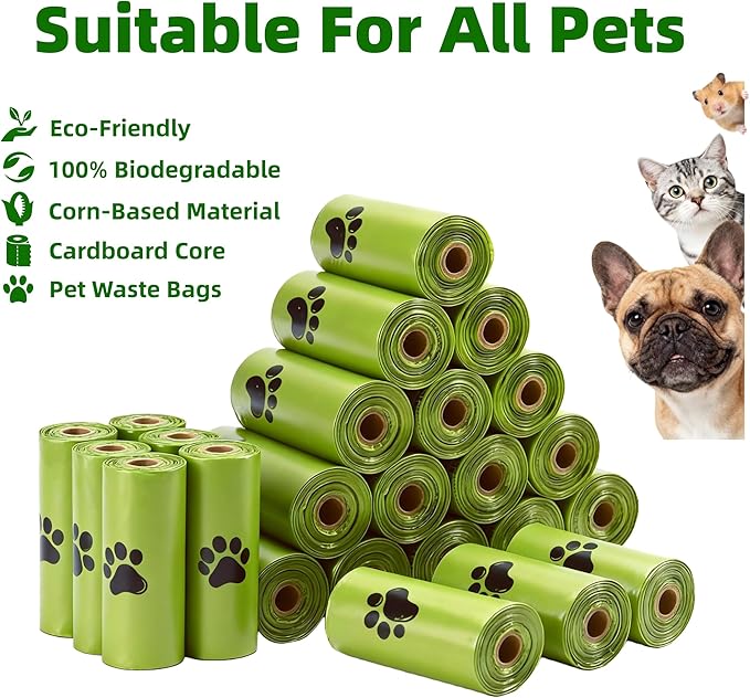390 Count Dog Poop Bags, 12” x 9” Scented Poop Bag for Dogs with Dispenser, Leakproof Strong & Sturdy Waste Bags for Doggie Cat Pet (18 Rolls, Green)