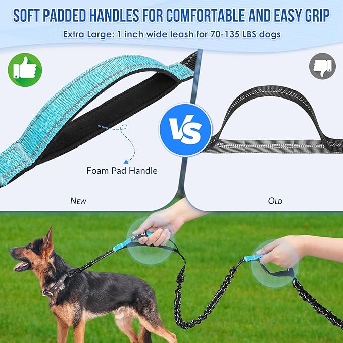 Hands Free Dog Leash for 2 Dogs, Adjustable Waist Belt with Zipper Pouch, Dual Handle Retractable Elastic Bungee with Reflective Stitches for Medium and Large Dogs Training Running