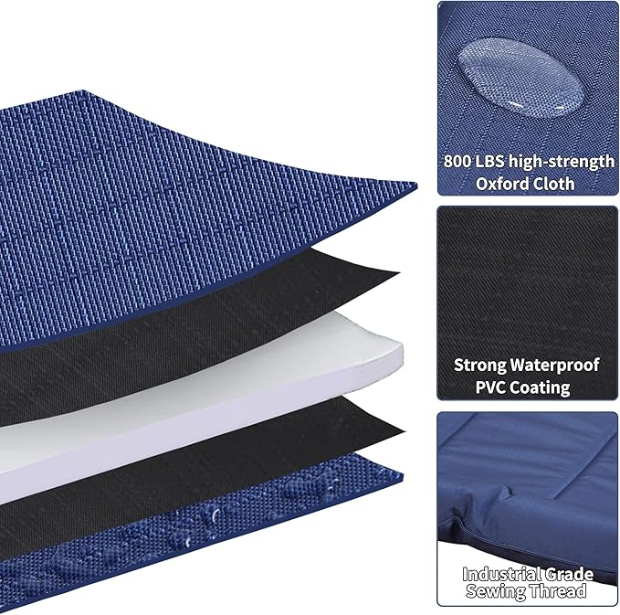 Durable Outdoor Dog Bed with Pillow Around Curling Sleep Fully Waterproof Indoor Cat Bed Crate Mat Stable Kennel Pad, for Pets (Blue, Large(35x21in))