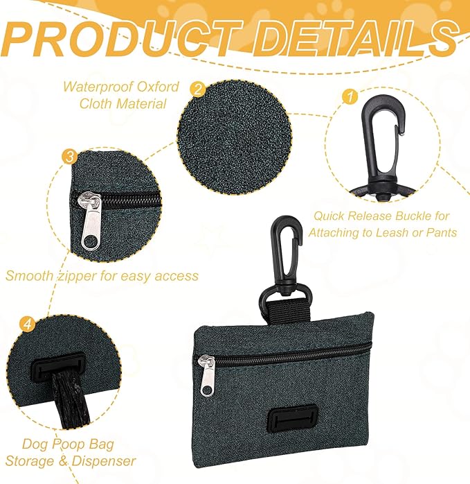 Dog Poop Bag Holder, Pet Waste Bag Dispenser Dog Treat Pouch with Clip Oxford Cloth Portable Reusable Easy Cleanup(2Pcs, Black), Intended for Outdoor/Travel/Walking