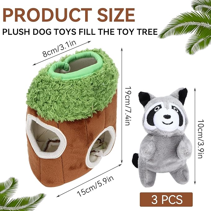 Cyrank Hide and Seek Dog Toy, Raccoon Tree House Dog Puzzle Toys Squeaky Plush Dog Game Toys Funny Dog Toy for Puppy and Small Dog