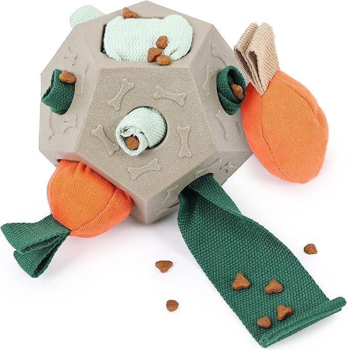 Dog Snuffle Ball - Upgrade Ball Interactive Puzzle Dog Toys, Foraging Truffle Pads Puppy Snack Dispenser Slow Feeder Suitable for Any Size Pet with Squeaky Carrot Toys (Apricot)