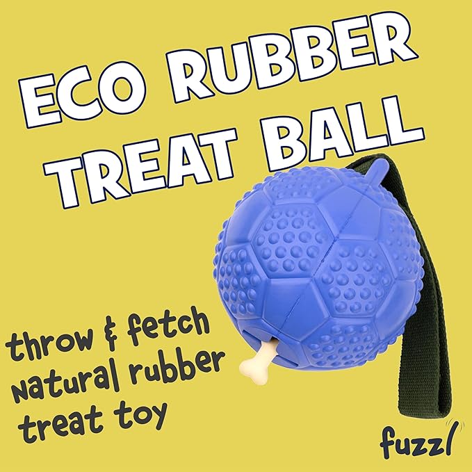 Eco Rubber Chuck & Treat Soccer Ball - Blue - Long Lasting Dog Chew Toys for Aggressive Chewers Strong Dog Toy for Dogs Durable Puppy Toys