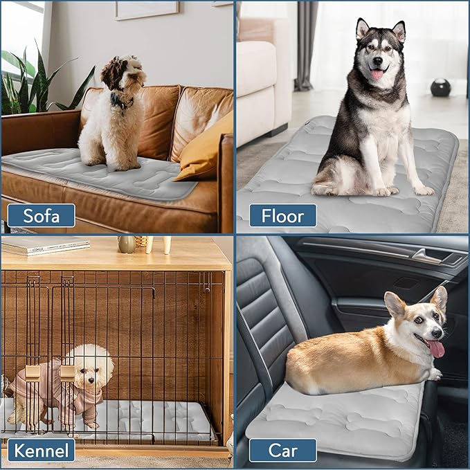 Magik & Kover Summer Dog Cooling Mat, 2 Pack 30" x 19" Indoor Outdoor Cooling Mat for Dogs Medium, Machine Washable Thickened Non-Slip Cool Pad for Dogs Cats, Grey