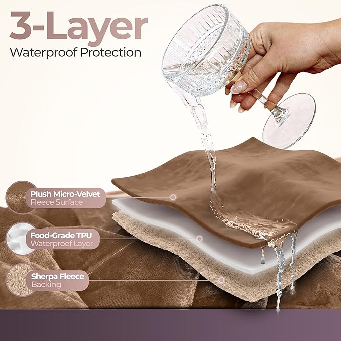 Sacred Weapon Waterproof Blanket for Bed – Mini Sherpa & Fleece Throw – Waterproof Blanket for Couch Cover & Mattress Protector, Absorbent, Washable, Spill Proof – Travel Blankets (Beige, 40x45)
