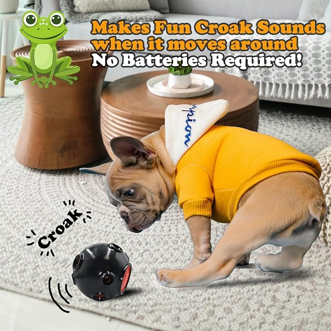 Squeaker Dog Toy Ball, 2-Layer Durable Chew Ball with Natural Rubber Shell & Hard ABS Core, Non-Bouncing for Fetch, Training and Aggressive Chewers, Unique Frog Croak Sound - 4 Inch