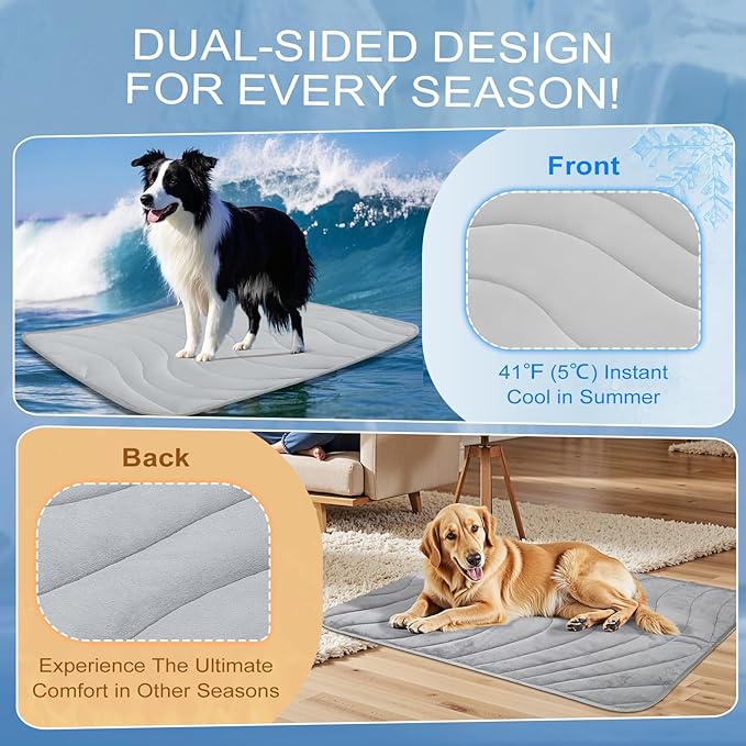 Cozyide Dog Cooling Mat, Medium Cooling Mat for Dogs, Reversible Pad for Pet, 28" L x 22" W, Light Grey