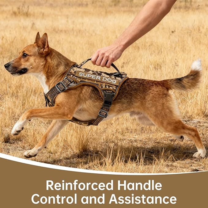 Tactical Dog Harness for Large Heavy Duty Dogs, No Pull Adjustable Reflective Service Camo Vest with Soft Handle