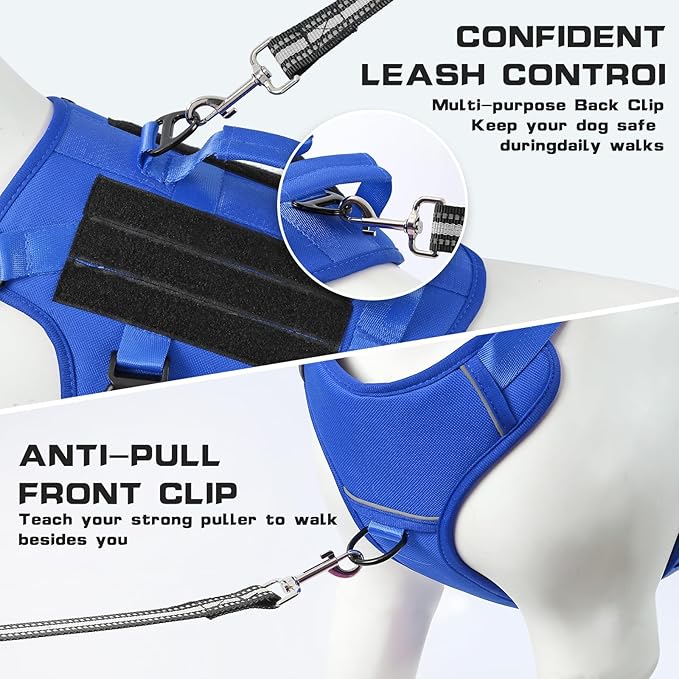 Escape Proof Dog Harness,Soft Padded Full Body Pet Harness,No Pull Tactical Working MOLLE Vest with 4 Pet Patches,Service Dog Vest Harness for Large Dogs Walking Hiking Training