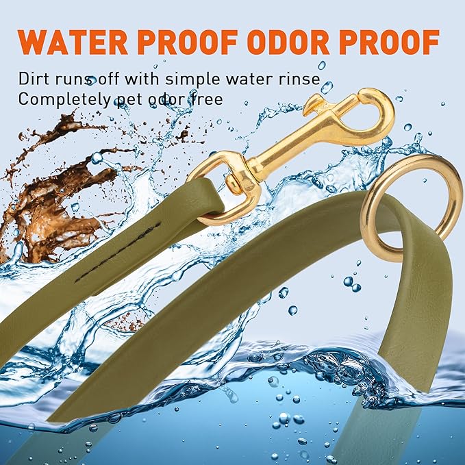 Viper Biothane K9 Working Dog Leash Waterproof Lead for Tracking Training Schutzhund Odor-Proof Long Line with Solid Brass Snap for Puppy Medium and Large Dogs 6ft, Olive Drab Green
