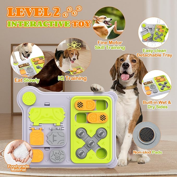 Interactive Dog Toys Slow Feeder, Dog Puzzle Toy for IQ Training & Mental Stimulation, Easy to Clean Detachable Tray Non-Slip Base, Enrichment Toys for Small Medium Dogs, Green