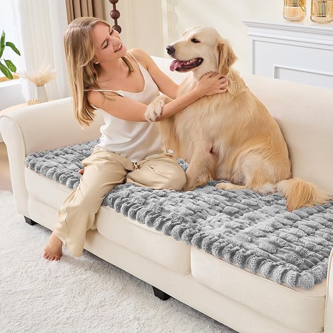 Couch Cover for Dogs, Non Slip Fuzzy Pet Couch Covers for Sofa,Pet Friendly Dog Mat for Couches and Sofas,Thick Soft Sofa Slipcovers Cushion Protector(Light Gray, 28" x 83"/70 x 210cm)