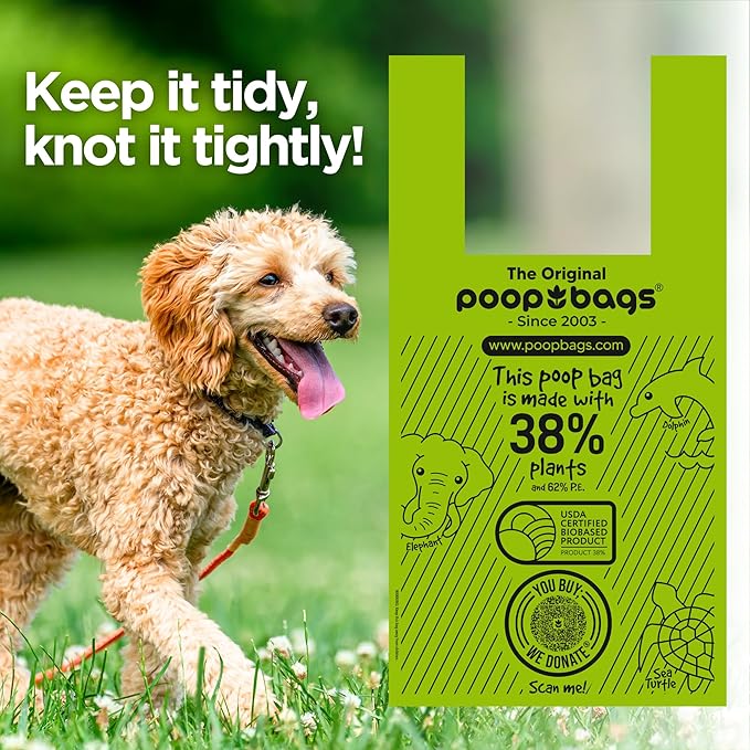 The Original Poop Bags® Dog Poop Bags with Handles, 38% USDA Biobased, Leak-Proof & Easy Tie Waste Bags for Dogs, Unscented, 120 Count