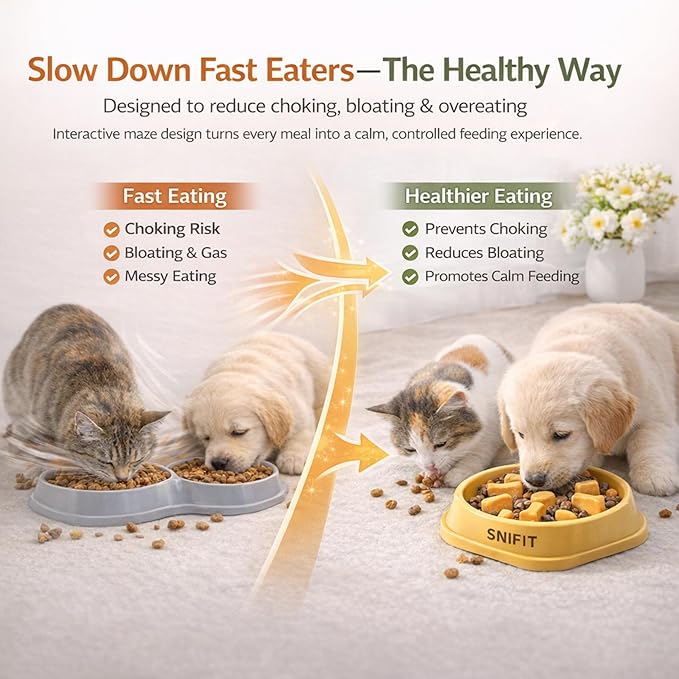 Slow Feeder Bowl for Small & Medium Cats & Dogs - Durable Slow Feeding Bowl with Non-Slip Base - Anti-Choking Puzzle Food Bowl for Dogs That Helps Mental Stimulation & Reduces Fast Eating-Pink