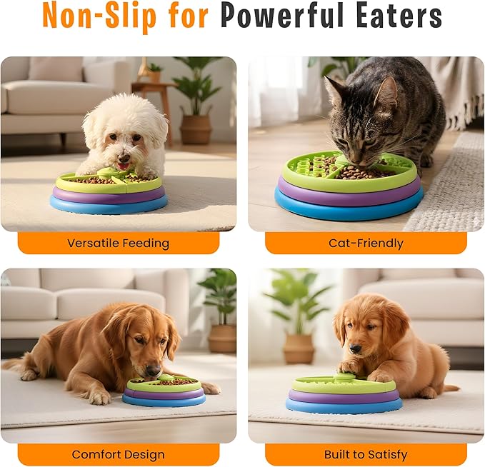 YOLLO Slow Feeder Dog Bowl 3 Levels, Interactive Puzzle Design to Reduce Boredom and Anxiety, Non Slip Dog Slow Feeder for Small Medium Large Dogs, Anti Gulp Design Promotes Healthy Eating