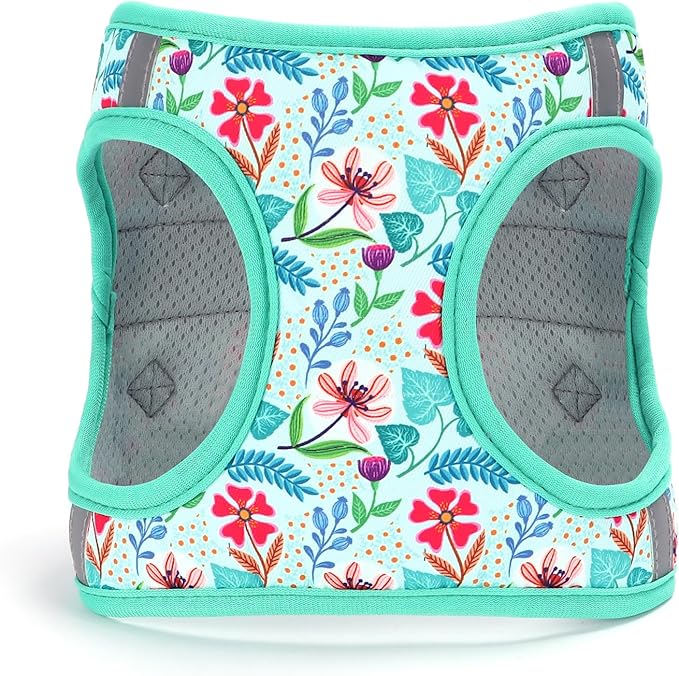 Moonpet Step in Dog Harness Leash Set- All Weather Reflective No-Pull Floral Pattern Padded Mesh Vest Harness for Cats Puppy Extra-Small Small Medium Large Dogs - Verdure Flower - XL