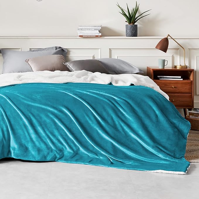Bedsure GentleSoft Sherpa Fleece Blanket Queen Size for Bed, Non-Heated, Thick and Warm Throw for Women and Men, Soft Fuzzy Plush Queen Blanket for Winter, Teal, 90x90 Inches