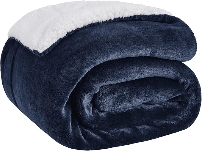 Bedsure GentleSoft Sherpa Fleece Twin Size Blanket for Couch, Non-Heated, Thick and Warm Throw for Women and Men, Soft Fuzzy Plush Twin Blanket for Winter, Navy, 60x80 Inches