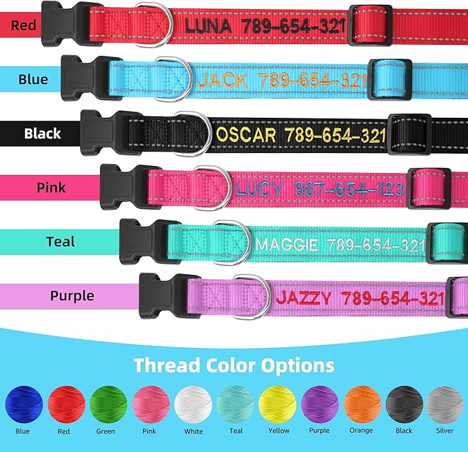Personalized Dog Collar, Embroidered with Pet Name and Phone Number, Soft Neoprene Padded, Durable Nylon with Quick-Release Buckle Adjustable for Small Medium Large Dogs(Solid with Padded)