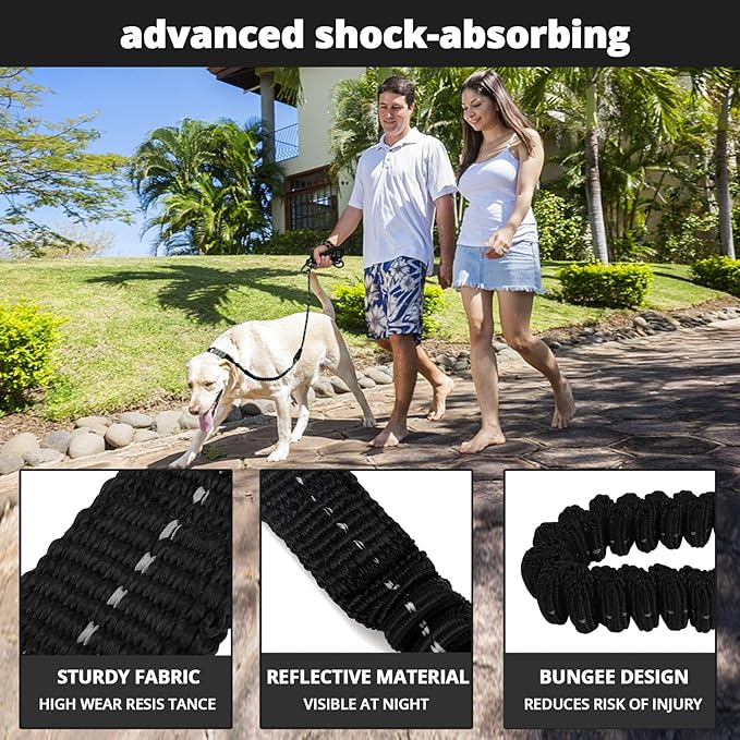 Rope Dog Leash 6 FT: Heavy Duty Leashes with Swivel Lockable Hook Reflective Threads Bungee and Padded Handle - Dog Lead for Large Small Medium Dogs Outside Walking Hiking Black