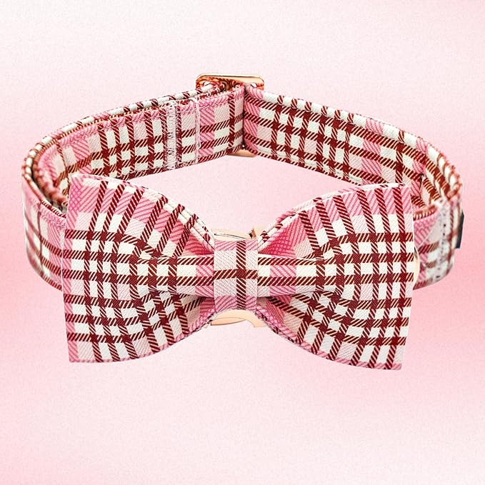 Elegant little tail Dog Collar- Cute Pink Dog Collar with Bow for Large Dogs, Female Adjustable Cotton Summer Pet Bow Holiday Puppy Collar for Small Medium Large Dogs