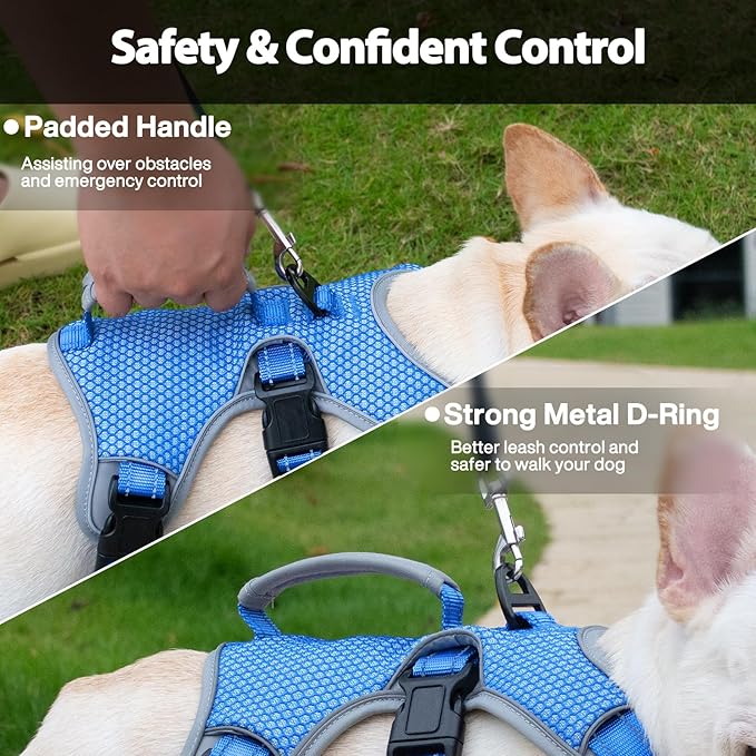 Huntboo Escape Proof Dog Harness, Escape Artist Harness, Reflective Dog Harness with Handle, Durable,Adjustable Vest for Small Medium Large Dogs Walking, Training,and Running Gear(Sea Blue,XL)