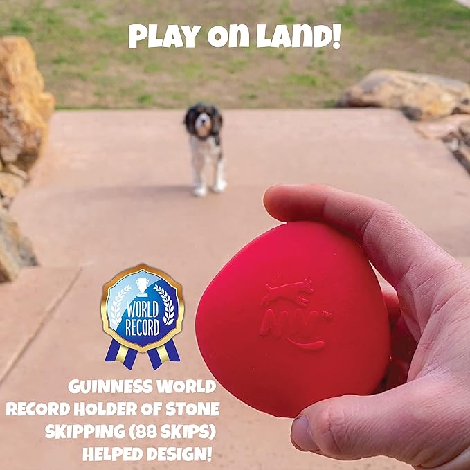 Skip NN' Fetch Small/Medium Floating Dog Toys Qty 2 | Stone Skipping Meets Fetch | Fun for Swimming Pool, Lake, Beach, and Land | Perfect Floating Water Toys for Small/Medium Dogs |