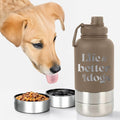 TEEAMORE Life is Better With Dogs Water Tumbler with Bowls Personalized Stainless Steel Travel Bottle Brown