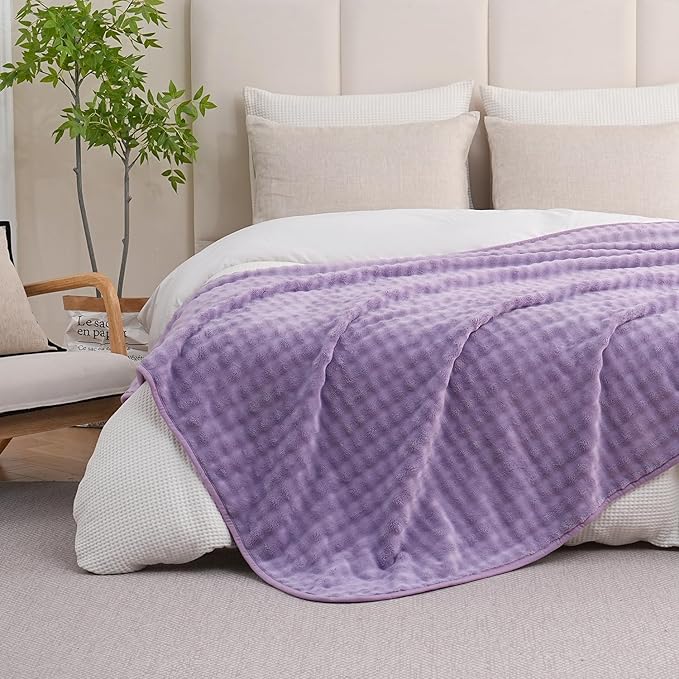 Waterproof Blanket for Bed Couch Sofa Car, Soft Leakproof Dog Blanket with 3D Bubble Pattern, Reversible Water Proof Pet Blankets for Dogs Cats Puppies (60"x80", Dusty Purple)