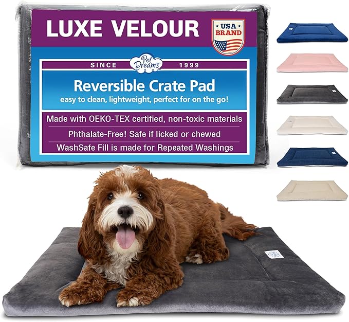Pet Dreams Dog Crate Pad - Washable Kennel Mat, Crate Pads for Dog Cages, Non-Toxic, Flat Indoor Cat Bed, Fits iCrate 18, 24, 30, 36, 42, 48 Inches (Grey, Large, 36")