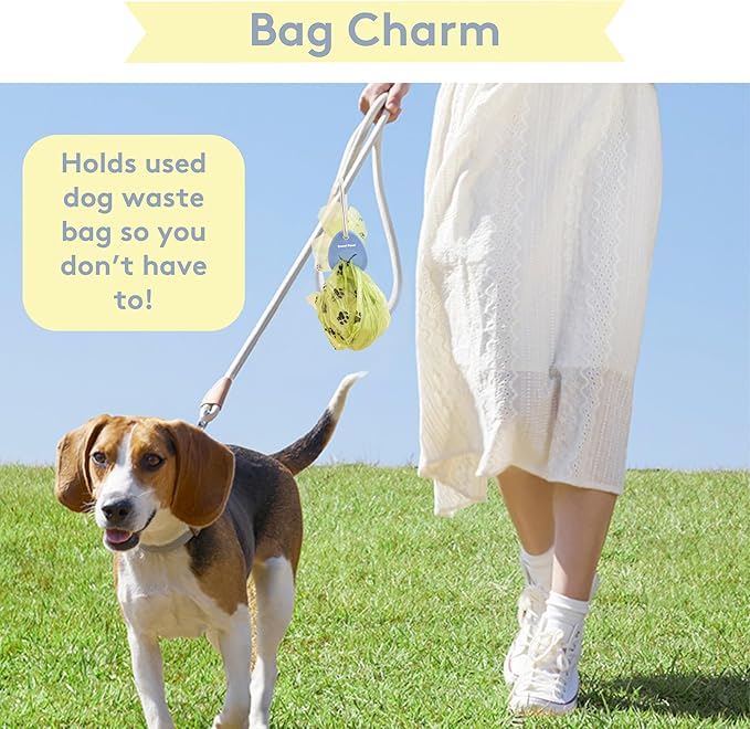 Dog Poop Bag Holder Charm for Hands-Free Carry of Used Poop Bag, Durable Eco-Friendly Silicone Dog Walking Accessory with Carabiner Clip -Lavender Cream