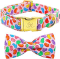 Elegant little tail Easter Dog Collar, Colorful Candy Print Dog Collar with Bow Puppy Collars Boy Pet Gift Puppy Bowtie Adjustable Pet Collars for X-Large Dogs