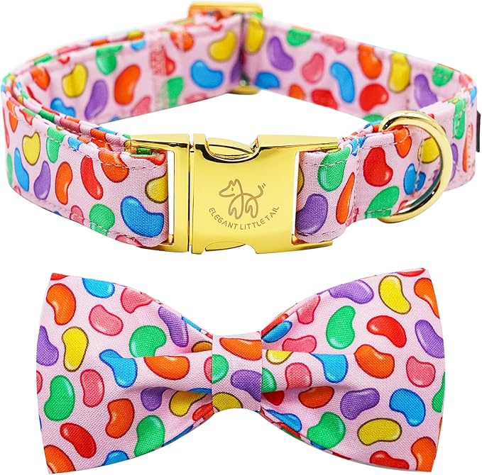 Elegant little tail Easter Dog Collar, Colorful Candy Print Dog Collar with Bow Puppy Collars Boy Pet Gift Puppy Bowtie Adjustable Pet Collars for Medium Dogs