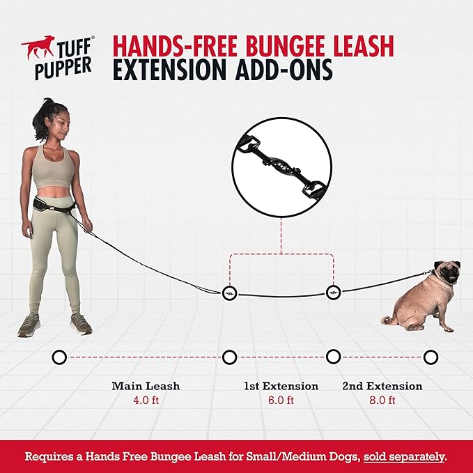 Tuff Pupper Heavy Duty Hands Free Dog Leash | One Small/Medium Dog Up to 45 lbs | Comfortable Shock Absorbing Bungee | Reflective Padded Handles | Lumbar Waist Belt 26-38" | Jogging Running Leash