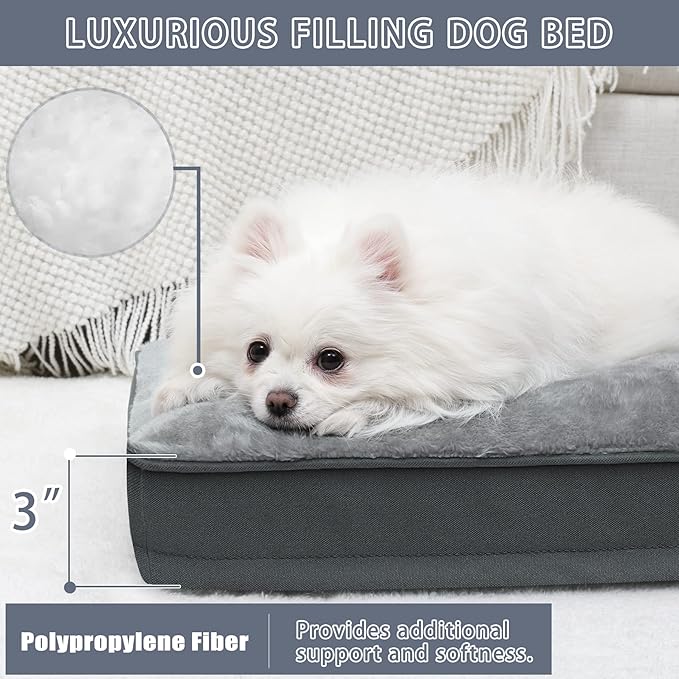 Dog Crate Bed Waterproof Deluxe Plush Dog Beds with Removable Washable Cover Anti-Slip Bottom Pet Sleeping Mattress for Large, Medium, Jumbo, Small Dogs, 23 x 17 inch, Gray