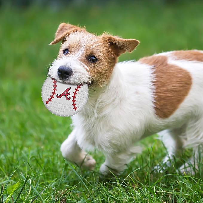 Pets First MLB Atlanta Braves Hard-Nylon Bacon-Flavored Baseball Chew Toy, Indestructible Dog and Cat Chewy Toy, Tug, Fetch Toy, Sporty Fun Toy for Dogs