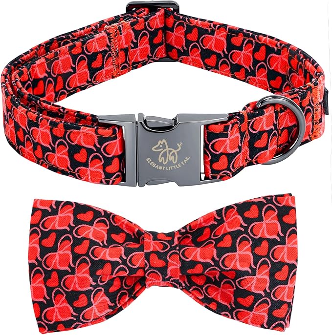 Elegant little tail Valentine's Dog Collar - Red Heart Dog Collars Bowtie Pet Collars with Sturdy Metal Buckle Puppy Adjustable Collar for X-Small Dogs