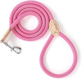 Mile High Life Rope Leash with Genuine Leather Connection, 6 FT/5 FT/4 FT, Heavy Duty Leash for Small Medium & Large Dogs (Hot Pink,60 Inch)