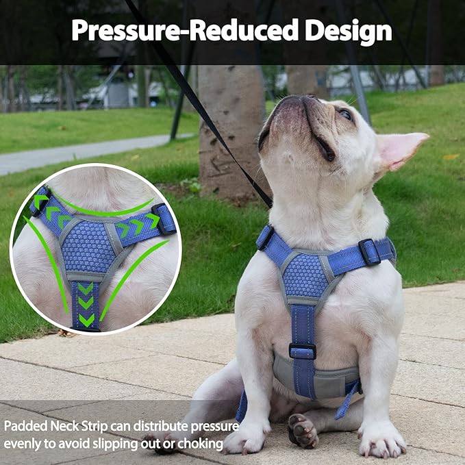 Huntboo Escape Proof Dog Harness, Escape Artist Harness, Reflective Dog Harness with Handle, Durable,Adjustable Vest for Small Medium Large Dogs Walking, Training, and Running Gear(Technicolor Blue,S)