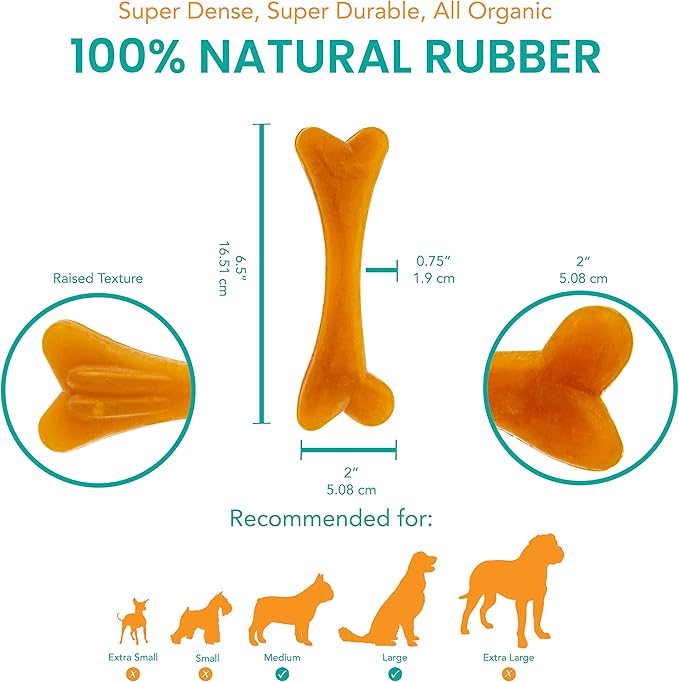 Fuzzy Puppy Dog Toys for Aggressive Chewers: All-Natural Rubber, Durable Dog Chew Toy, Great Teething Toys for Puppies | DOGGO Bone, Large (FP-Toy08)