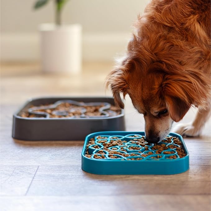 Messy Mutts Interactive Square Puzzle Feeder | Cool Grey (8 Cup) | 11' x 11' Square Slow Feeder for Dogs | Enrichment Food Dish for Slow Eating, Bloating