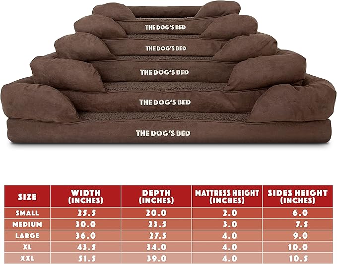 The Dog’s Bed Orthopedic Memory Foam Dog Bed with Bolsters,Plush Fabric, Brown Plush, Small