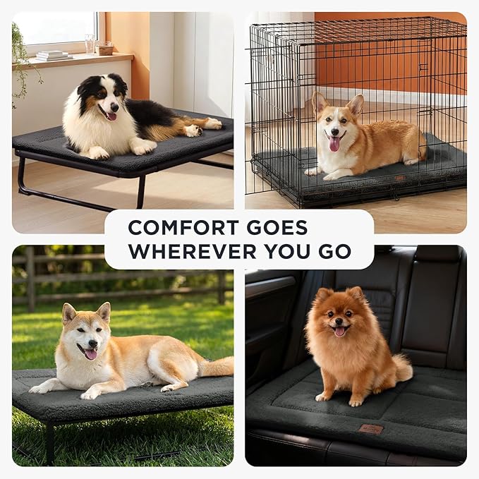 Joydeco Low Profile Dog Crate Mat Reversible Bed Pad, Washable Dog Pad Mat with Ultra Soft Fleece, Compact Design Kennel Beds Mats for Medium Small Pets, 29" x 21" Dark Gray