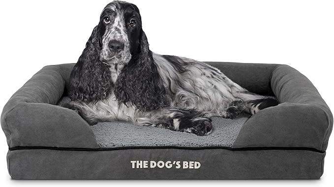 The Dog’s Bed Orthopedic Memory Foam Dog Bed with Bolsters, Plush Fabric, Grey Plush, Medium