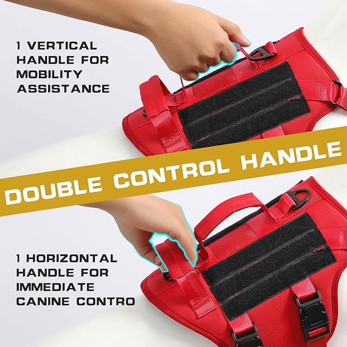 Escape Proof Dog Harness,Soft Padded Full Body Pet Harness,No Pull Tactical Working MOLLE Vest with 4 Pet Patches,Service Dog Vest Harness for Large Dogs Walking Hiking Training