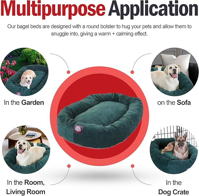 Majestic Pet 52 Inch Micro Velvet Calming Dog Bed Washable – Cozy Soft Round Dog Bed with Spine for Head Support - Fluffy Donut Puppy Mat 52x35x11 (inch) X- Large – Marine (2025)