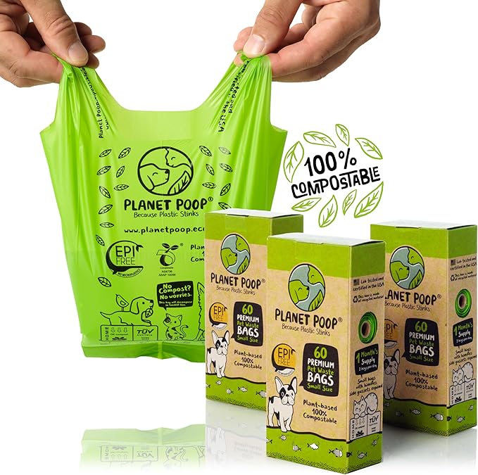Planet Poop Biodegradable Dog Poop Bags, 180 Count, Plant-Based, Non-GMO, Leakproof, Compostable, No Microplastics - Supports Mission Pawsible in Bali