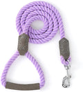 Mile High Life Dog Leash, Braided Cotton Rope Leashes with Leather Handle - Heavy Duty Metal Clasp, 5FT, 1/2" Thick - Wedding, Walking & Training Leash for Small Medium Large Dogs (Purple)