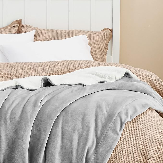 Bedsure GentleSoft Sherpa Fleece Twin Size Blanket for Couch, Non-Heated, Thick and Warm Throw for Women and Men, Soft Fuzzy Plush Twin Blanket for Winter, Light Grey, 60x80 Inches
