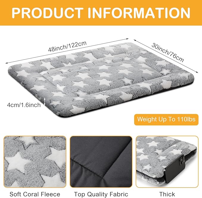VitalCozy 4 Pcs Dog Crate Pads, Ultra Soft Warm Washable Anti-Slip Kennel Bed Mat for Pets, Reversible, Replaceable, Cozy Cage Liner for Small Medium Large Dogs and Cats(30 x 48 x 1.6 Inch,Gray)